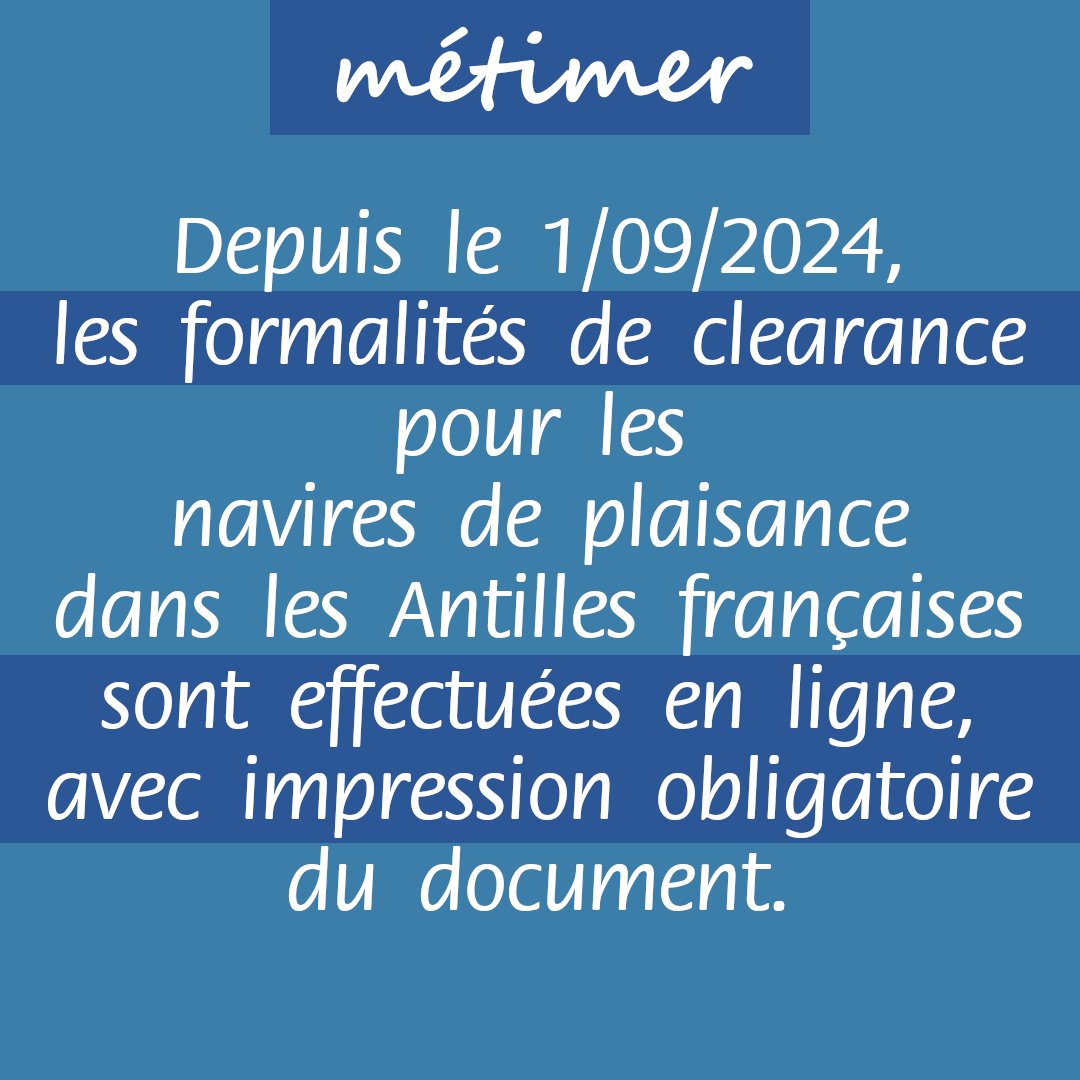 Les formalités de « clearance » seront désormais dématérialisées. Elles devront être réalisées de manière électronique sur le site internet suivant : demarches-simplifiees.fr/commencer/decl… #SXM #SBH #Martinique #Guadeloupe