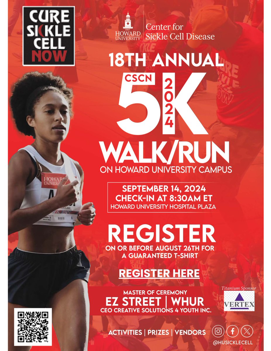 husicklecell's tweet photo. As we're beginning Sickle Cell Disease Awareness Month, we're 10 days from race day for the Cure Sickle Cell NOW 5K Walk/Run! 

Thank you to Vertex Pharmaceutical for being a Titanium Sponsor this year. 

#CSCN

Register here: https://t.co/2lF9w5pWD9 https://t.co/dPysGXKrHx