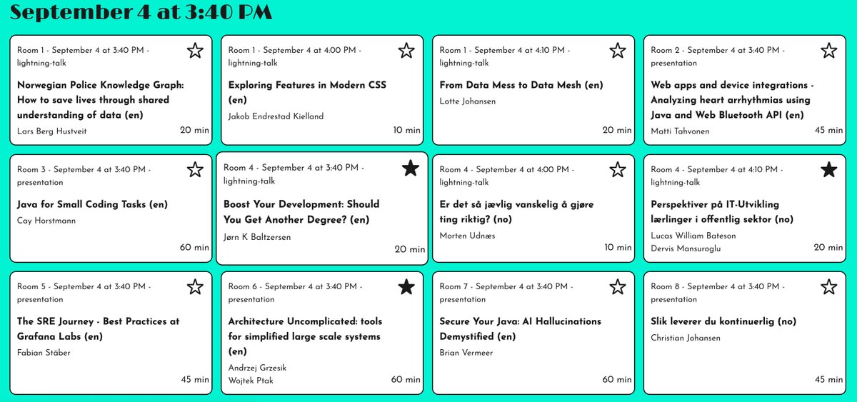 Next up <a href="/hustveit/">Lars Berg Hustveit</a>, <a href="/Itzjacki/">Jakob Endrestad Kielland</a>, <a href="/lotte_johansen/">Lotte Johansen</a>, <a href="/MattiTahvonen/">Matti Tahvonen</a>, <a href="/jkBaltzersen/">J.K. Baltzersen</a>, <a href="/dervismn/">Dervis Mansuroglu</a>, <a href="/ags313/">ags313</a> <a href="/wjptak/">Wojtek Ptak</a>, <a href="/BrianVerm/">Brian Vermeer</a>,  <a href="/cjno/">deff.no/@christian (Mastodon)</a>, and others on #JavaZone stage Let's keep the good vibes going! 💻✨