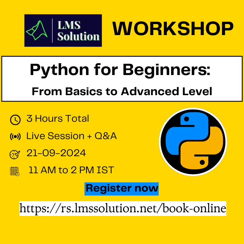 Lms_Solution's tweet photo. Python for Beginners: From Basics to Advanced Level
Date: 21.09.2024 
Time: 11.00 AM to 02.00 PM IST
Registration Link: https://t.co/eN5WWdScmE
#Python #Programming #Coding #DataStructures #Functions #OOP #FileHandling #PythonBasics #ControlStructures #LearningPython https://t.co/pswUsty2o6