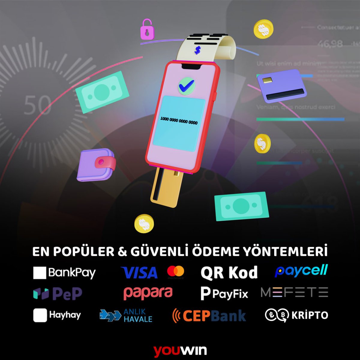 💯 YATIRIM VE ÇEKİM İŞLEMLERİNİZ YOUWIN GÜVENCESİNDE.

💰 Tüm işlemlerinizi en popüler ve en güvenli yöntemlerle kolayca gerçekleştirebilirsiniz.

🧠 Aklını kullan, hızlı ve limitsiz yatırım-çekim işlemleriyle gönül rahatlığıyla youwin'de oynayıp kazan!