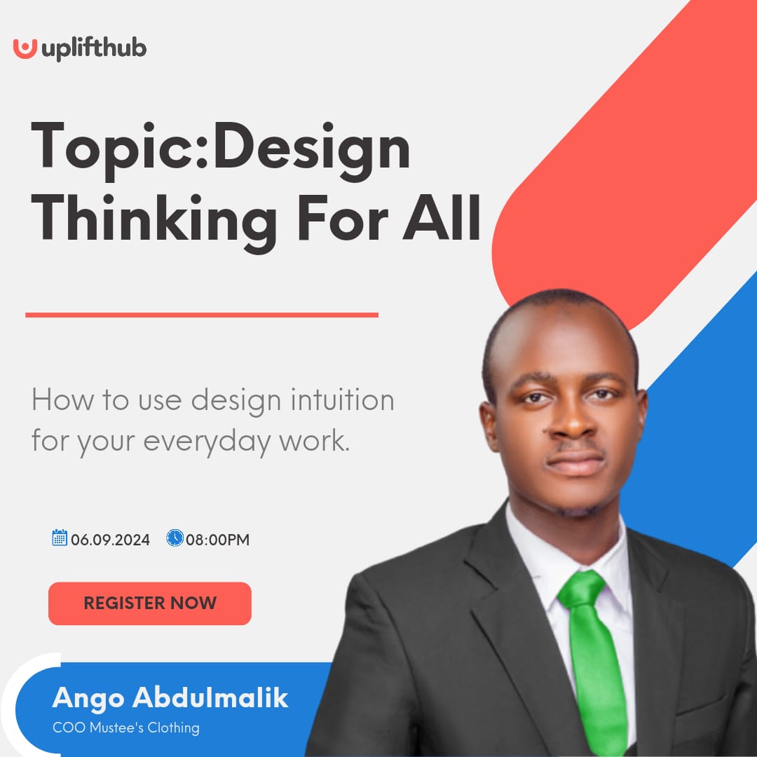 Uplift Hub (@uplifthubng) on Twitter photo 🌟 September Webinar 🌟
Are you ready!
Do you know the term DESIGN THINKING?
Why should DESIGN THINKING BE FOR ALL ?
Come learn something new
🎙️ <a href="/abdulmalikango/">Abdulmalik Ango</a>
🗓️ 6TH SEPTEMBER (FRIDAY)
⏰ 8PM
REGISTER HERE: lu.ma/uef9dzle
Mark it ! Don't miss!
#UpliftHub
#tech 🌟 September Webinar 🌟
Are you ready!
Do you know the term DESIGN THINKING?
Why should DESIGN THINKING BE FOR ALL ?
Come learn something new
🎙️ <a href="/abdulmalikango/">Abdulmalik Ango</a>
🗓️ 6TH SEPTEMBER (FRIDAY)
⏰ 8PM
REGISTER HERE: lu.ma/uef9dzle
Mark it ! Don't miss!
#UpliftHub
#tech