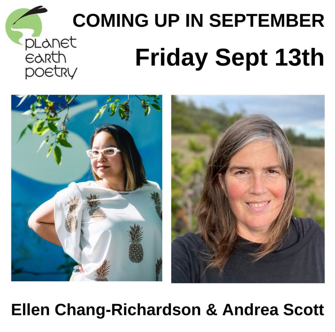 Save the date, Victoria! Sep. 13 @ 7pm PT — Andrea Scott and I will be reading at Planet Earth Poetry — Russell Books (747 Fort St.)