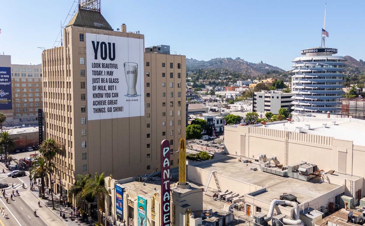 We love this simple yet striking and effective campaign from the <a href="/gotmilk/">got milk?</a> team on our impactful Hollywood &amp; Vine hand-painted wallscape. 

#ooh #handpaint #hollywood #losangeles #milk #gotmilk #RealisBack #losangeles #iconic #spectacular