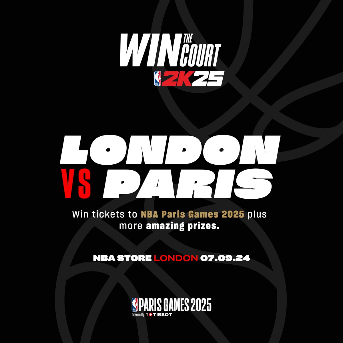 We’re thrilled to invite you to the launch event for NBA 2K25 at our NBA stores in London and Paris! 🔥

Join us as our two NBA stores go head-to-head LIVE in the brand-new game. Play at the winning store for a chance to win tickets to the NBA Paris Games 2025, as well as a range