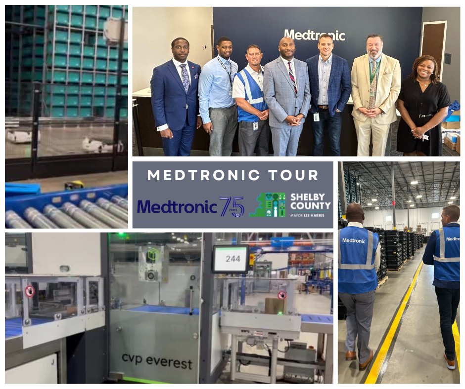MayorLeeHarris's tweet photo. From the world’s smallest pacemaker to closed-loop diabetes management, @Medtronic  transforms millions of lives globally. 70% of these life-saving devices flow from its 1-million sq. ft. facility right here in Shelby County. Thanks for a tour of your innovative high tech center. https://t.co/sXs9eZ5a65