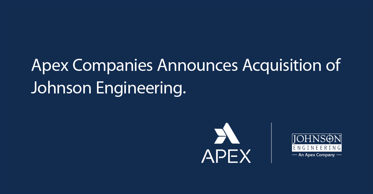 ApexCos's tweet photo. Apex is excited to announce the acquisition of Johnson Engineering Inc., a highly regarded infrastructure practice focused on the public and private markets of Florida. We look forward to the continued opportunities this collaboration will bring. https://t.co/UZlPwO2vAj