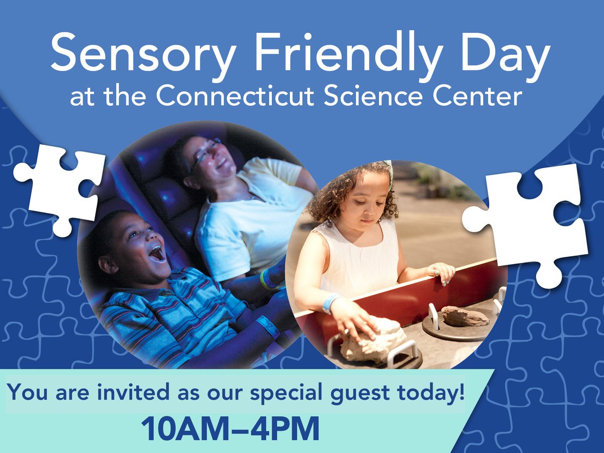 Connecticut Science Center (@ctsciencecenter) on Twitter photo Today is Sensory Friendly Day! All who could benefit from a quieter environment is invited as our special guest for the day. Tickets are still available at the door. Today is Sensory Friendly Day! All who could benefit from a quieter environment is invited as our special guest for the day. Tickets are still available at the door.