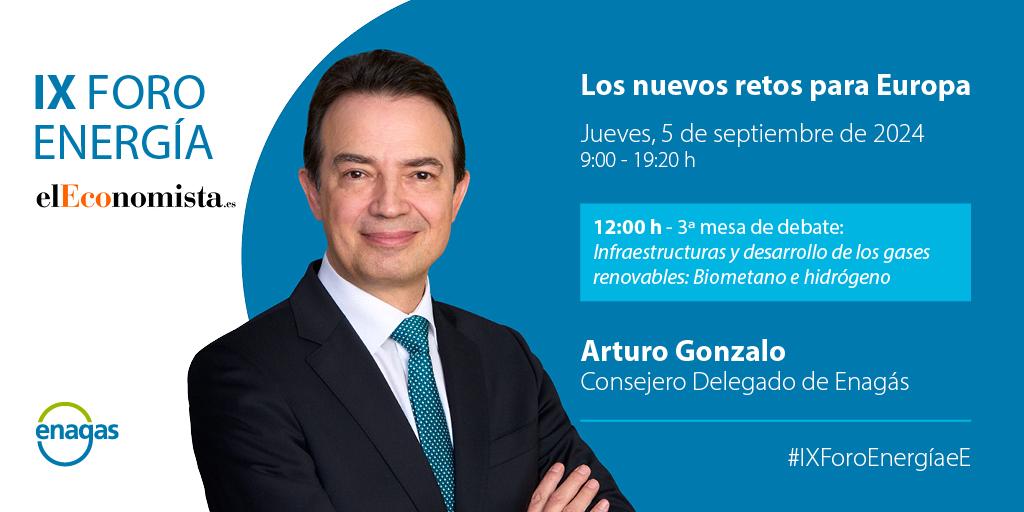 Mañana a las 12h <a href="/AGonzaloAizpiri/">Arturo Gonzalo Aizpiri</a> debatirá en el #IXForoEnergiaeE de <a href="/elEconomistaes/">elEconomista.es</a> sobre los avances en el desarrollo de las futuras infraestructuras de gases renovables, como el #HidrógenoVerde, claves para la descarbonización 🇪🇺.

Síguelo en directo 👉 ow.ly/EZ6M50Tfnp6