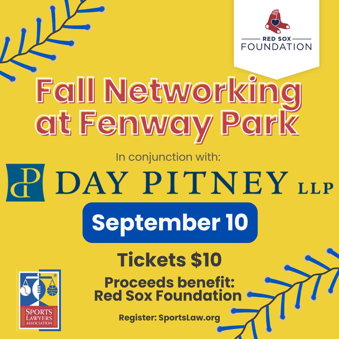 #JoinSLA and <a href="/DayPitneyLLP/">Day Pitney LLP</a> at #FenwayPark when the @redsox take on the @orioles for a #SLAOutreachEvent ⚾🍻 bit.ly/3NMLIR7 #SportsLawyers #SportsNetworking