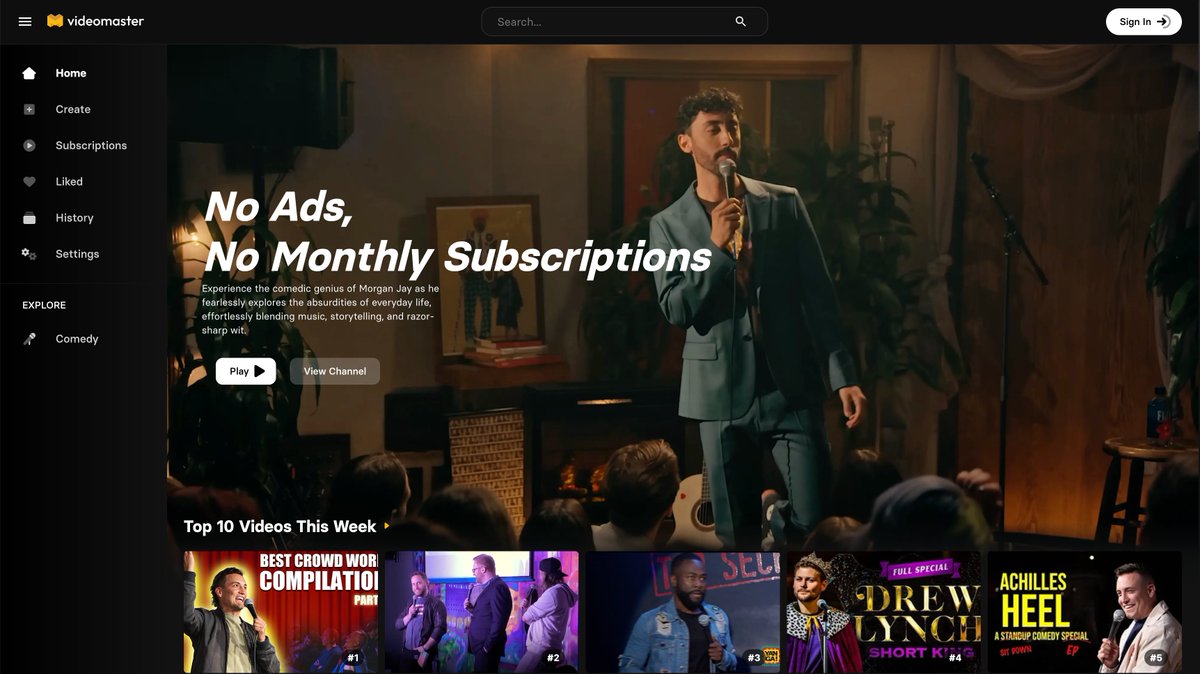 Videomaster is out now! 

Stream some of the best stand up comedians with no ads or monthly subscriptions.

videomaster.com