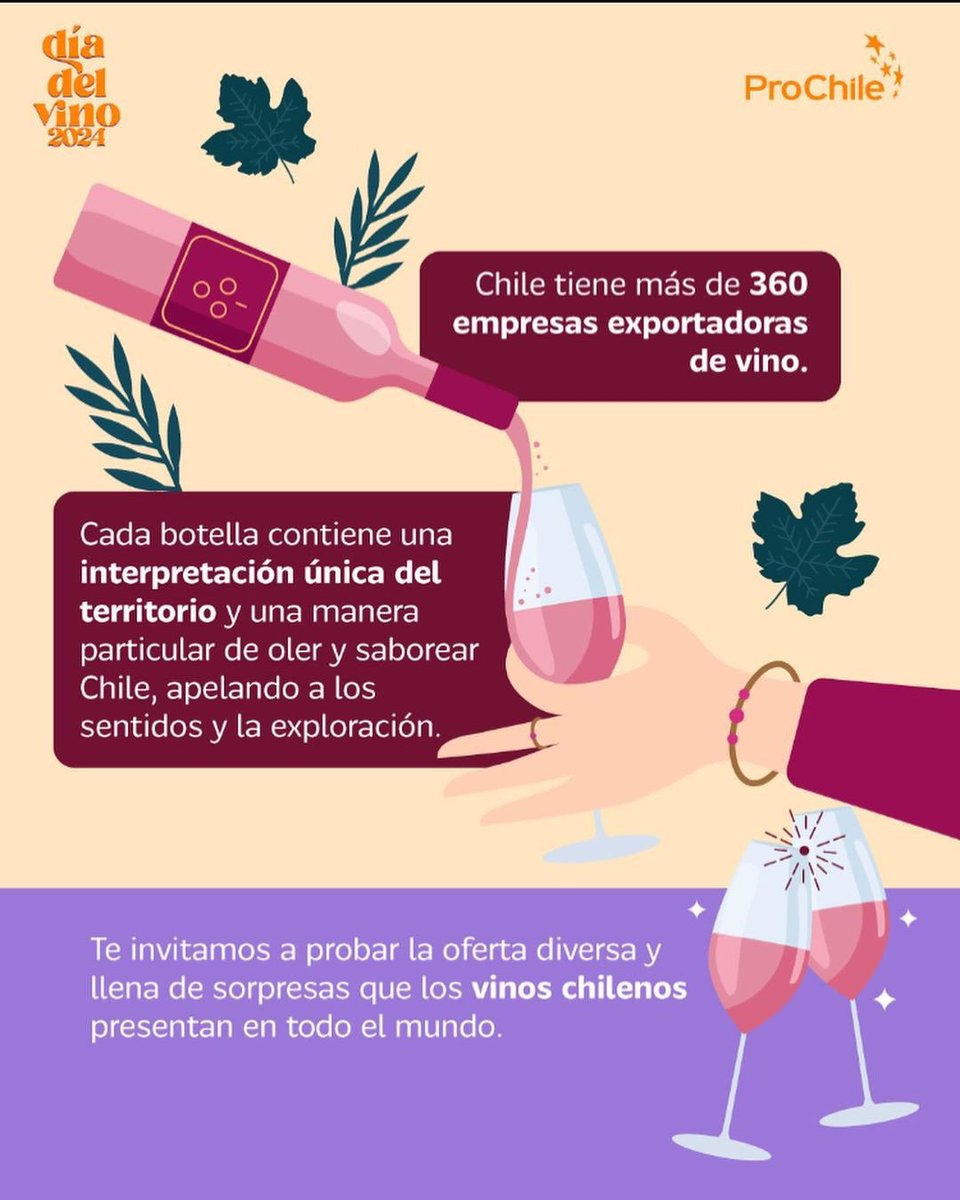 ProChile_T's tweet photo. 🍇Este 4 de septiembre te invitamos a levantar una copa y brindar por la rica historia vitivinícola de Chile, por nuestras cepas únicas y por las generaciones que han hecho posible que el vino chileno sea un verdadero embajador de nuestro país. #DíadelVinoChileno🍷 https://t.co/tvanAS8yeT