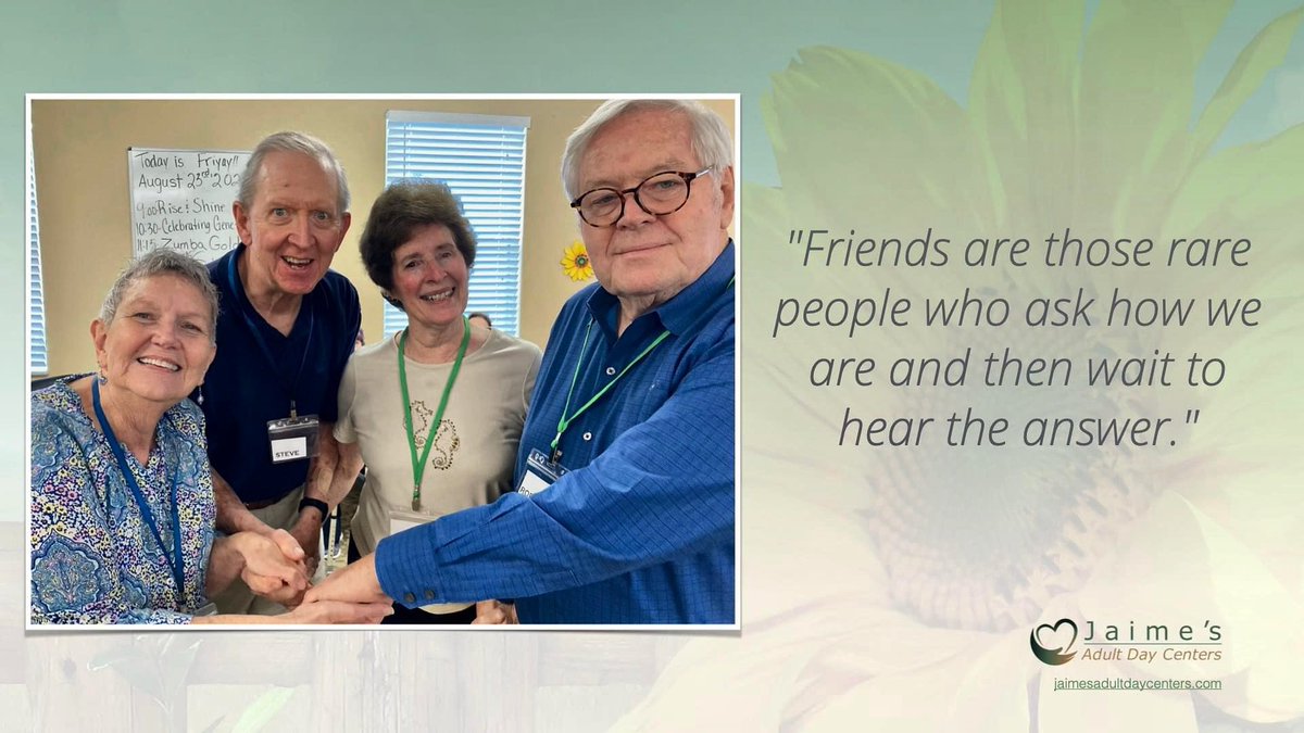 #Socialization is so important for everyone! One of the awesome benefits of Jaime's Adult Day Center is witnessing the positive interactions that make our members smile. Smiles are contagious! 😀