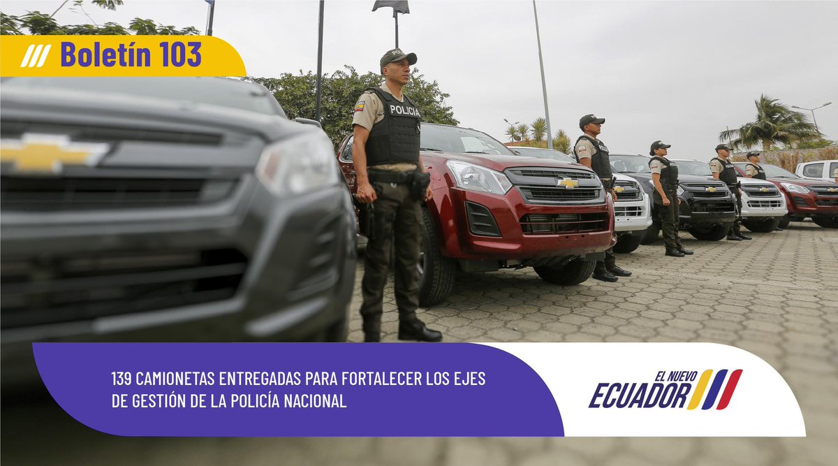 MinInteriorEc's tweet photo. 📰 #Boletín | Gobierno Nacional entregó 139 camionetas para fortalecer las operaciones investigativas y de inteligencia de @PoliciaEcuador.  
👉🏻  https://t.co/zqpBM6ppNO

#ElNuevoEcuador https://t.co/h707hvv9S8
