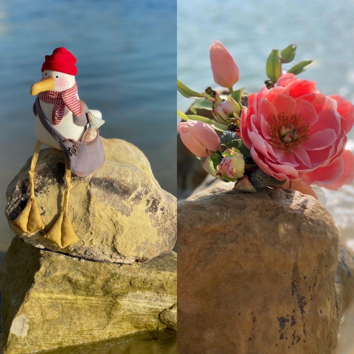 victoriyasr's tweet image. Локация одна и та же, но модели с разницей в несколько лет-разные) Чайка Жак Ив из хлопка и пион Коралл Шарм из фарфора
#мояручнаяработа
Четверг-суббота работаю над парой чаек, если есть желание-пишите, сошью и Вам)Образ чайки может быть почти любым) 
#декор
#милыйдом
#подарок