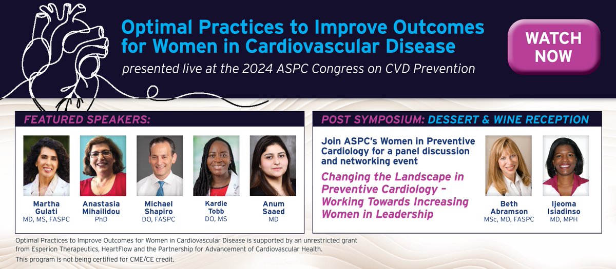 ASPCardio's tweet image. More from #ASPC2024! ASPC&apos;s Women in Preventive Cardiology hosted an amazing dinner symposium featuring an all-star faculty panel. 🤩💗
Check it out: youtu.be/G9oaPMm1dRk
@drmarthagulati @drmichaelshapir @AnastasiaSMihai @DrKTobb @AnumSaeedMD @ijeomaheartdoc
