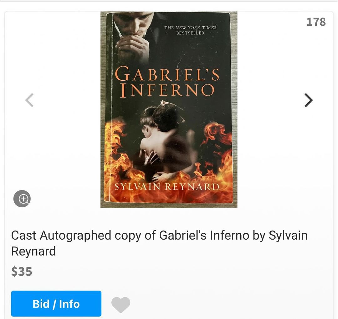 A library near where <a href="/ninabocci/">Nina Bocci</a> lives is having an auction. There is a cast signed copy of #Gabrielsinferno up for grabs. All proceeds go to the library's programs. The link is in my bio and the first comment. Happy Bidding. 

Link: cbo.io/i/index.php?id…