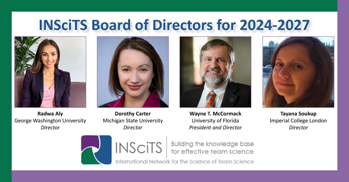 We are excited to announce the newly-elected INSciTS Board of Directors for 2024-2027! Congratulations! #INSciTS #BoardOfDirectors