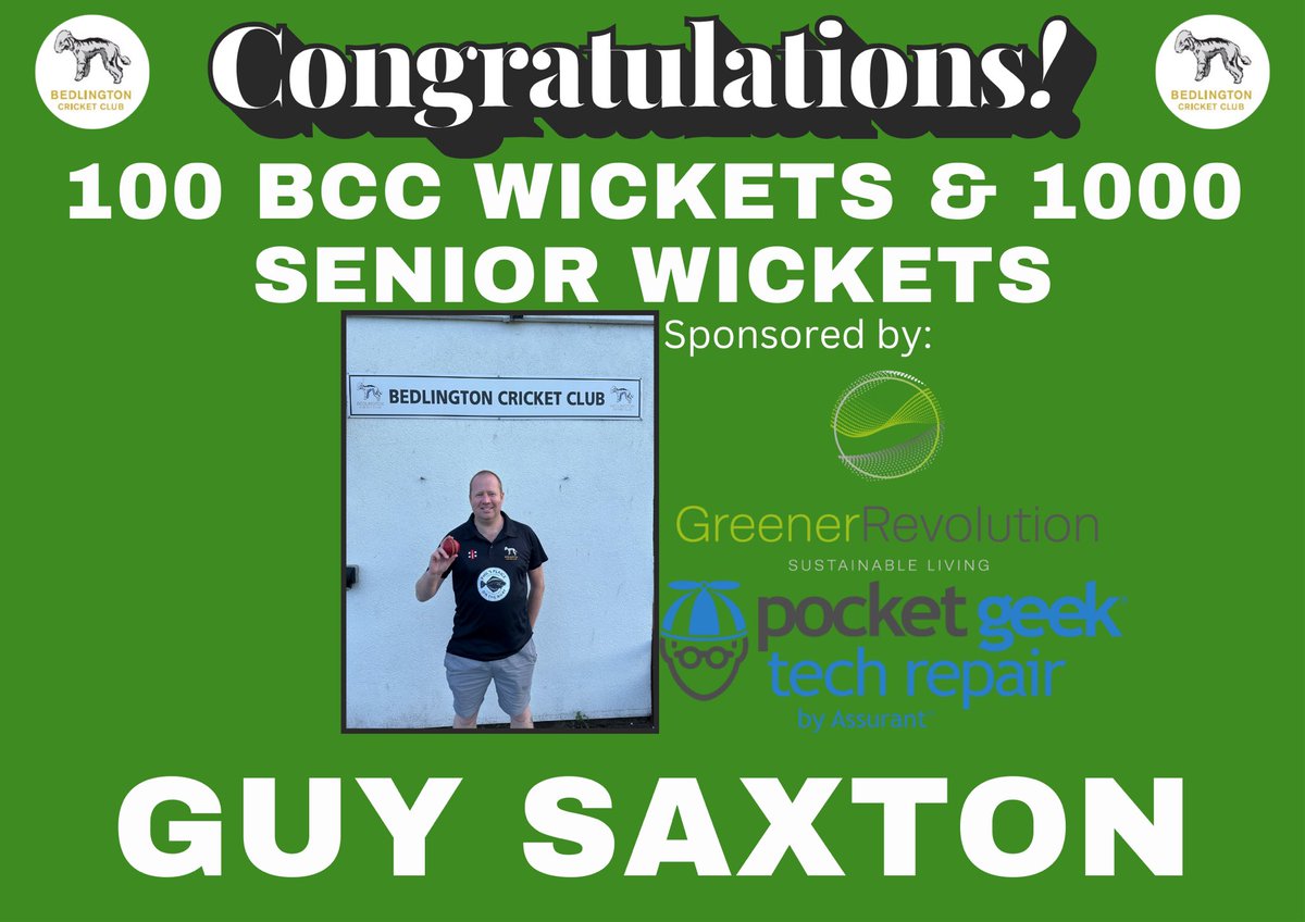 Bedlingtoncc's tweet photo. Huge congratulations to @GuySax28 on his 100th BCC wicket &amp; 1000th senior wicket at the weekend! 

Fantastic achievements🏏👏🏻 https://t.co/EMo8GsHixl
