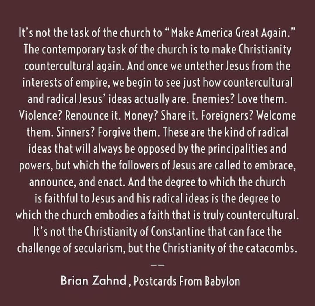 This is very good. It's not a church with political power that will turn the world upside down, it's a suffering, serving, persecuted, politically powerless church that will do it.