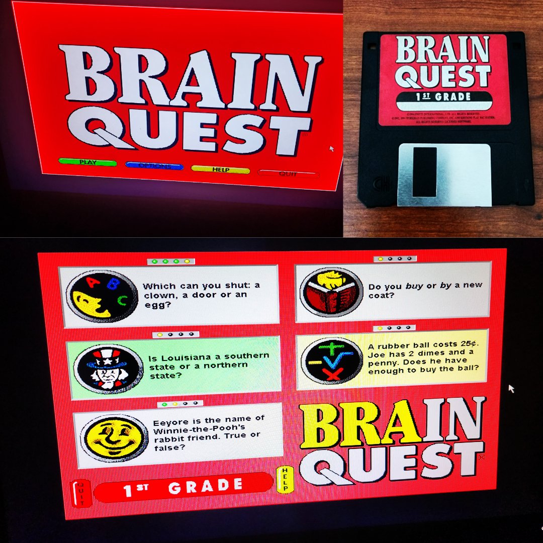 retrorobreviews's tweet photo. Who remembers Brain 🧠 Quest? #RETROGAMING #retrogamer #retropcgame #retrogamingcommunity #brainquest #msdos #floppydisk #diskette #Windows98 #retrogamingcomputer #trivia #1stgrade #retrorobby #retrorobbyreviews https://t.co/gO1z2o8ef1
