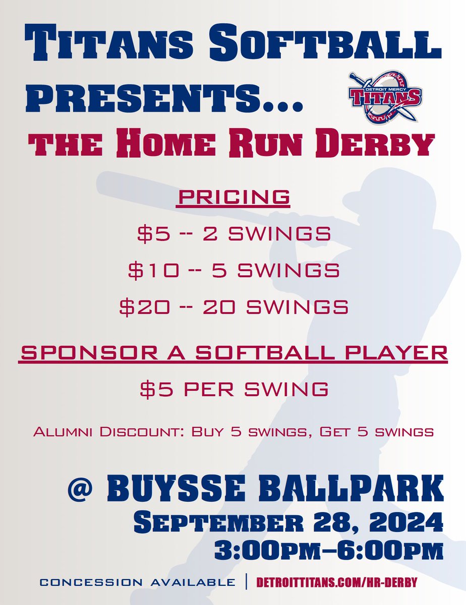 Take part in this year's event! #DetroitsCollegeTeam ⚔️🥎

Sign Up For Your Swings ➡️ detroittitans.com/HR-Derby
