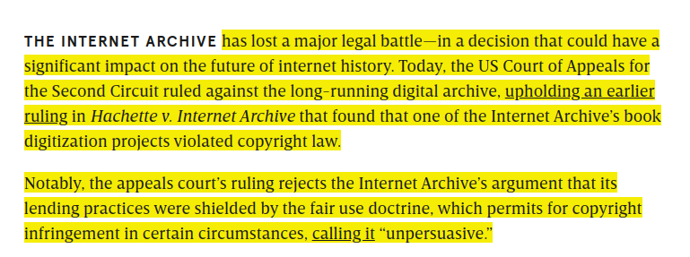 Rohan Paul on X: “Very bad news - The Internet Archive Loses Its