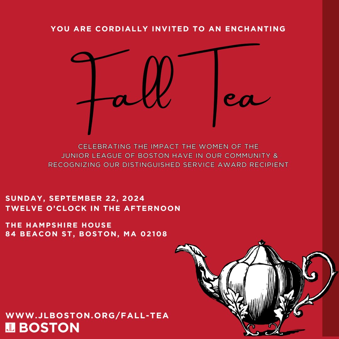 Who does community impact better than JL Boston? No one - which means we need to celebrate! Join us for our Fall Tea, where we will raise a glass to all we've done over the past 118 years - tickets are on sale now at jlboston.org/fall-tea