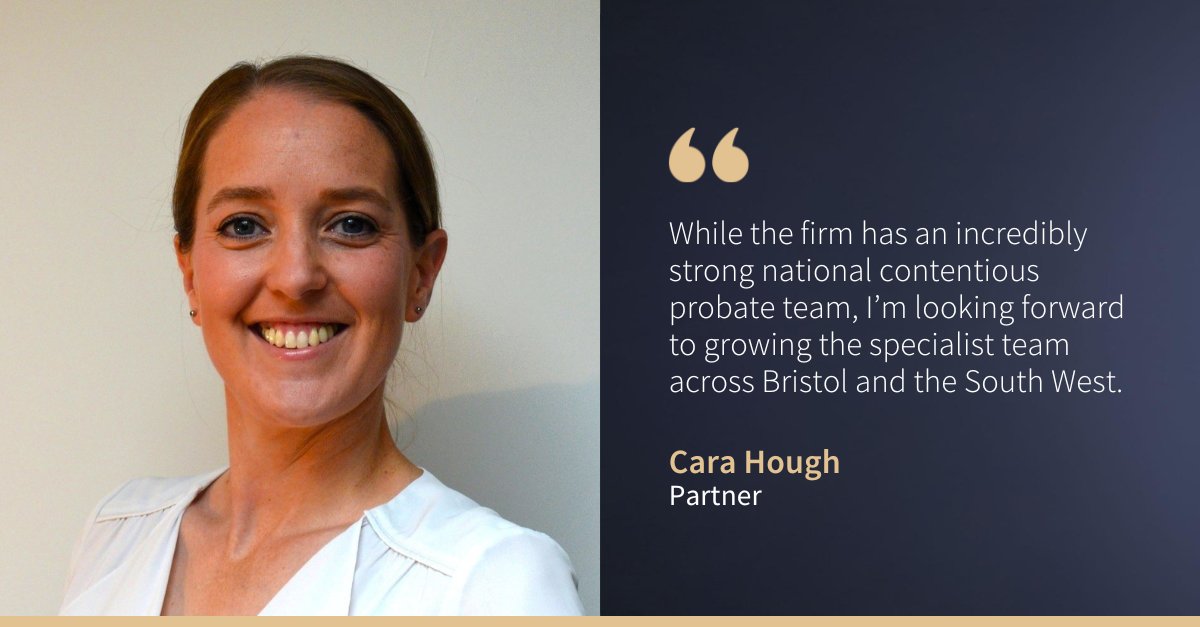 We’re delighted to welcome new partner Cara Hough who has joined our Will, Trust and Estate Disputes team. Cara joins our #Bristol office and is a highly experienced solicitor specialising in #ContentiousProbate. Welcome to the team Cara. Find out more: bit.ly/3ZcvIiF
