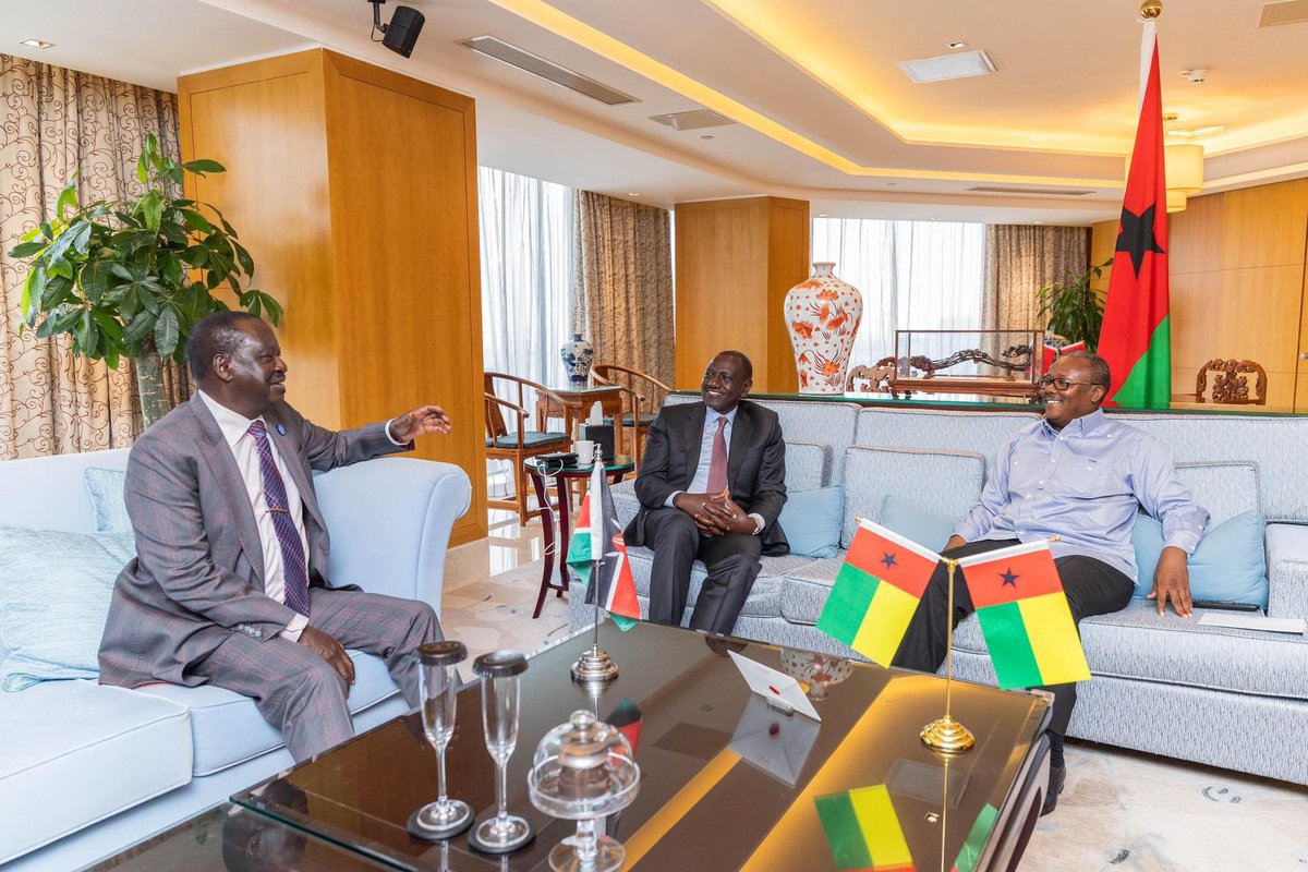 paulinenjoroge's tweet photo. President William Ruto is taking optimal advantage of the Forum on China-Africa Cooperation (FOCAC) Summit in Beijing to step up Kenya's efforts in drumming up support for Rt. Hon. @RailaOdinga’s bid for the position of Chairperson of the African Union Commission (AUC).

Afer spending most of his time in development meetings yesterday, President Ruto’s itinerary today reveals an intense programme in back-to-back meetings with colleague Heads of State and Government from across Africa. 

The president, accompanied by the former Prime Minister has so far met with presidents Denis Sassou Nguesso (Congo-Brazaville), Faure Gnassingbé (Togo), Paul Kagame (Rwanda), Mahamat Deby (Chad), Hakainde Hichilema (Zambia), Assimi Goita (Mali) and Guinea Bissau's Umaro Embalo.

Meetings of this nature are crucially important in that they will accord the president and Hon. Odinga an opportunity to share with these leaders Raila's leadership vision and plans for the AU Commission, and formally request and hopefully secure their support for the February 2025 elections. 

Given that this is only President Ruto’s second full working day in Beijing, and considering the number of African leaders attending the summit, we are likely to see more of such engagements.
#Raila4AUC 
#TheAfricaWeWant
