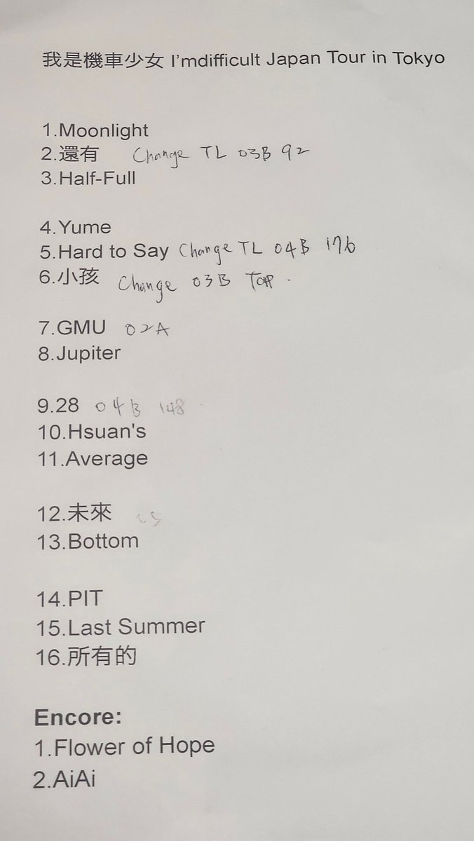 aren_pumania's tweet photo. I'mdifficult 我是機車少女 (@imdifficult1995)
Japan Tour 2024 in Tokyo
2024.09.04 Tokyo Setlist
#Imdifficult #我是機車少女 #日本巡迴演唱會2024 #東京場 #青山月見ル君想フ #日本 #東京 #南青山 #台灣 #台灣樂團 #喜歡華語音樂 https://t.co/zzol0V9k30