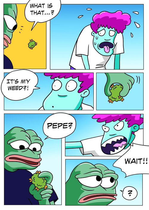WaldosLegend's tweet photo. $PEPOS Chapter 4:

“A bud of cannabis ? What is that ?? 🤫 …” PEPE wonders in his mind. 💭💨 https://t.co/iwMXlqH6zX