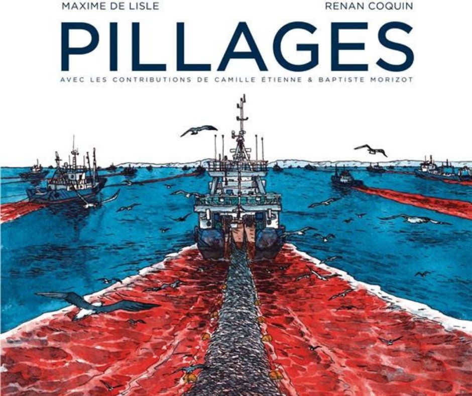 Brestenbulle's tweet photo. Venez découvrir des planches originales de l'album Pillages (Delcourt, 2024) de Renan Coquin et Maxime De Lisle. Un docu-fiction qui nous raconte le pillage des mers africaines par quelque 17 000 chalutiers chinois et européens.
Du 2 septembre au 20 octobre au Café Dialogues. https://t.co/vU2OWGE0xs