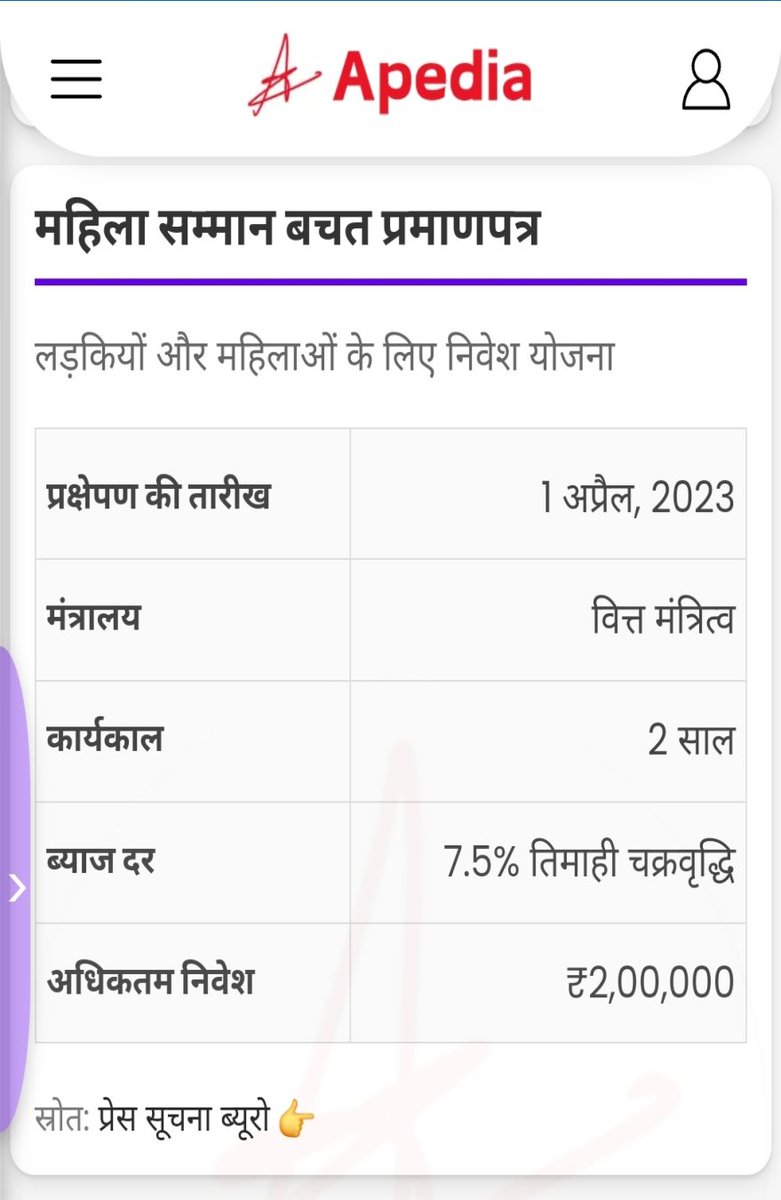 ApediaEdu's tweet photo. Mahila Samman Savings Certificate (महिला सम्मान बचत प्रमाणपत्र) - Apedia

#apedia #mahilasamman #mssc #WomenEmpowerment #gkgs #Exams https://t.co/0GVS7tKHgV
