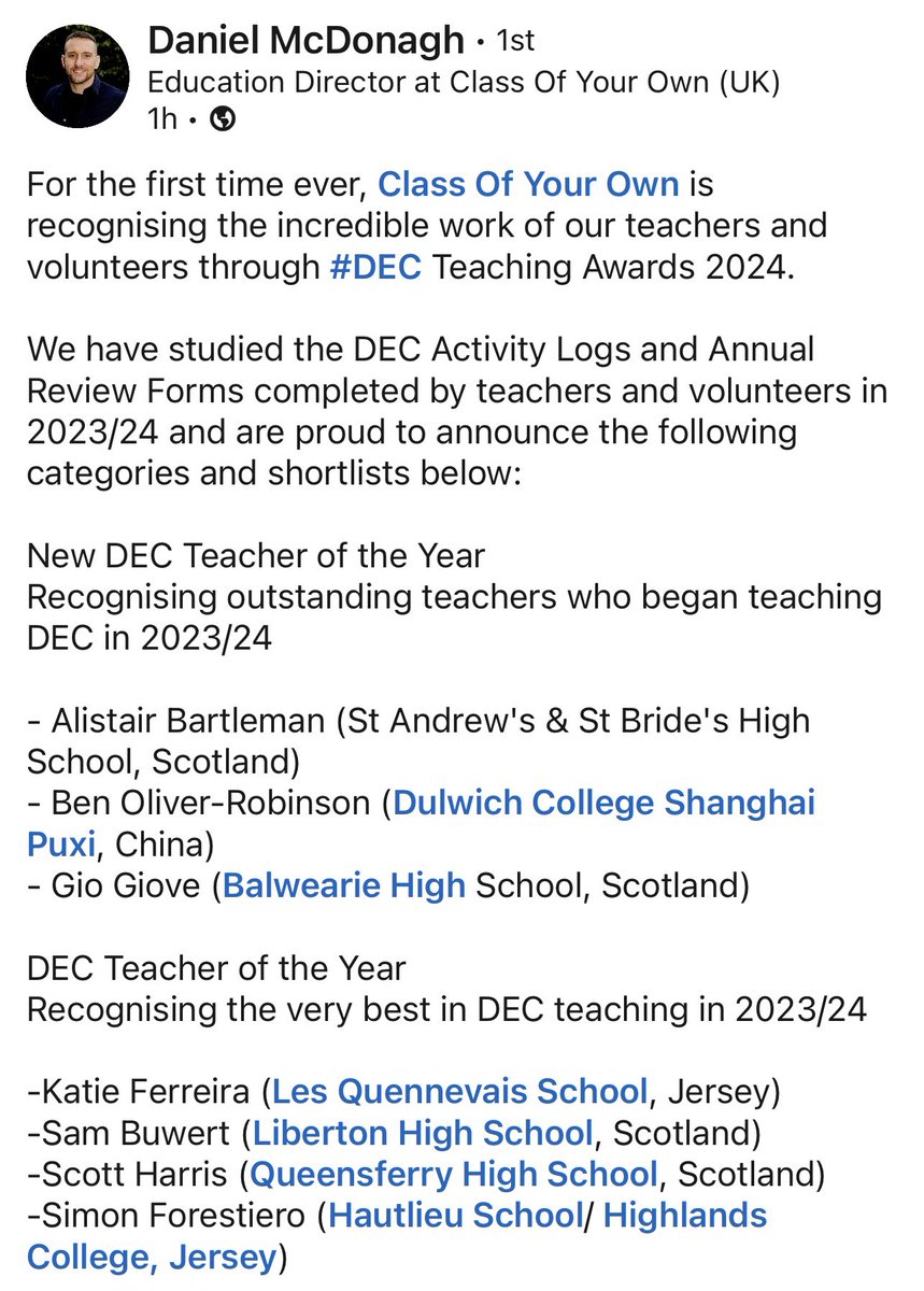 LQS_DEC (@lqs_dec) on Twitter photo Very honoured to have been nominated for the DEC teacher of the year award by <a href="/ClassofYourOwn/">Alison Watson MBE</a> <a href="/DECinSchools/">Design...Engineer...Construct!</a> 🤩 I love teaching DEC and will be forever grateful for the paths it has opened for my students 😊 Very honoured to have been nominated for the DEC teacher of the year award by <a href="/ClassofYourOwn/">Alison Watson MBE</a> <a href="/DECinSchools/">Design...Engineer...Construct!</a> 🤩 I love teaching DEC and will be forever grateful for the paths it has opened for my students 😊