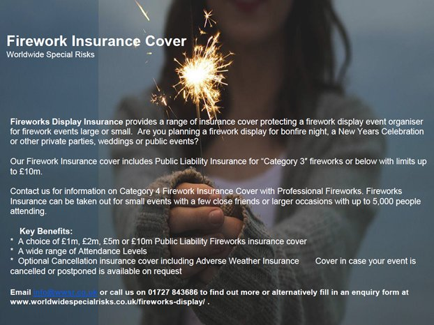 WWSRisks's tweet photo. It's that time of year again! 

If you are organising a Firework Display, speak to our team about Public Liability Insurance

01727 843686
info@wwsr.co.uk

#FireworksNight #Insurance #FireworksDisplay https://t.co/MykmxdMQAC