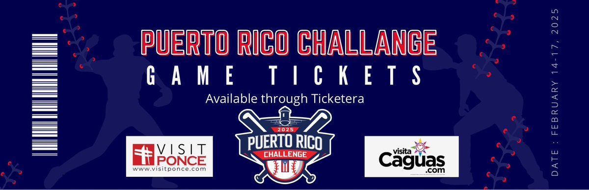 Watch your favorite team during the Puerto Rico Challenge! 

Tickets available through Ticketera
🎟️ ticketera.com/2025prchallang…

#VisitPonce #VisitaCaguas #PuertoRico #PuertoRicoChallenge