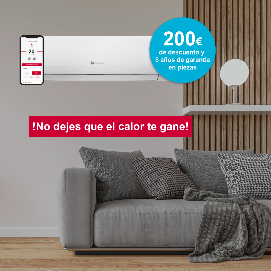 Septiembre llega, ¡pero el calor no se va! ☀️Si vuelves de vacaciones y el calor continua ¡aprovecha nuestra promoción! Obtén 200€ de descuento y 5 años de garantía en piezas al instalar tu aire acondicionado VivAir Lite ¡No dejes que el calor te gane! 🔗 instalxpert.saunierduval.es/aire-acondicio…