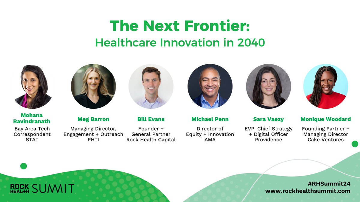 🔮What will healthcare look like in 2040? Join <a href="/ravindranize/">Mohana Ravindranath</a>, Meg Barron, Bill Evans, Michael Penn, <a href="/noodlev/">Sara Vaezy</a>, and <a href="/MoniqueWoodard/">Monique Woodard</a> at #RHSummit24 as they explore the innovations that will define the next era of healthcare. rockhealthsummit.com