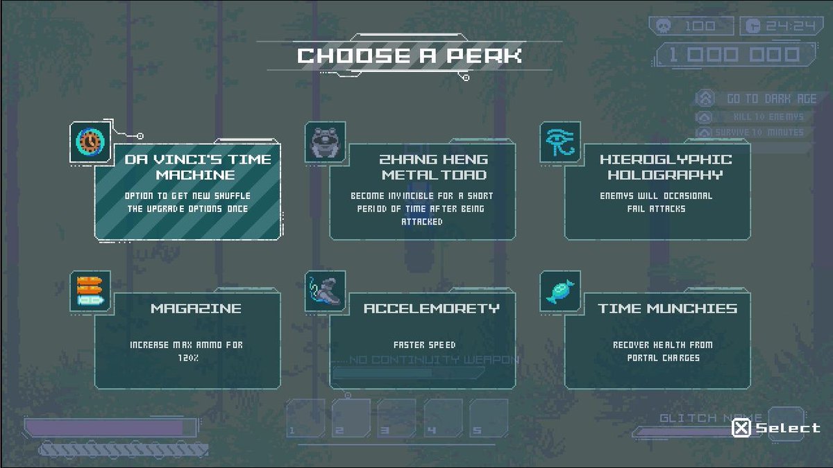 AdenInteractive's tweet image. Here is the perk UI and the powerups we are looking at for our time travel, pixelated, roguelike: Timepunk. What's your thoughts?