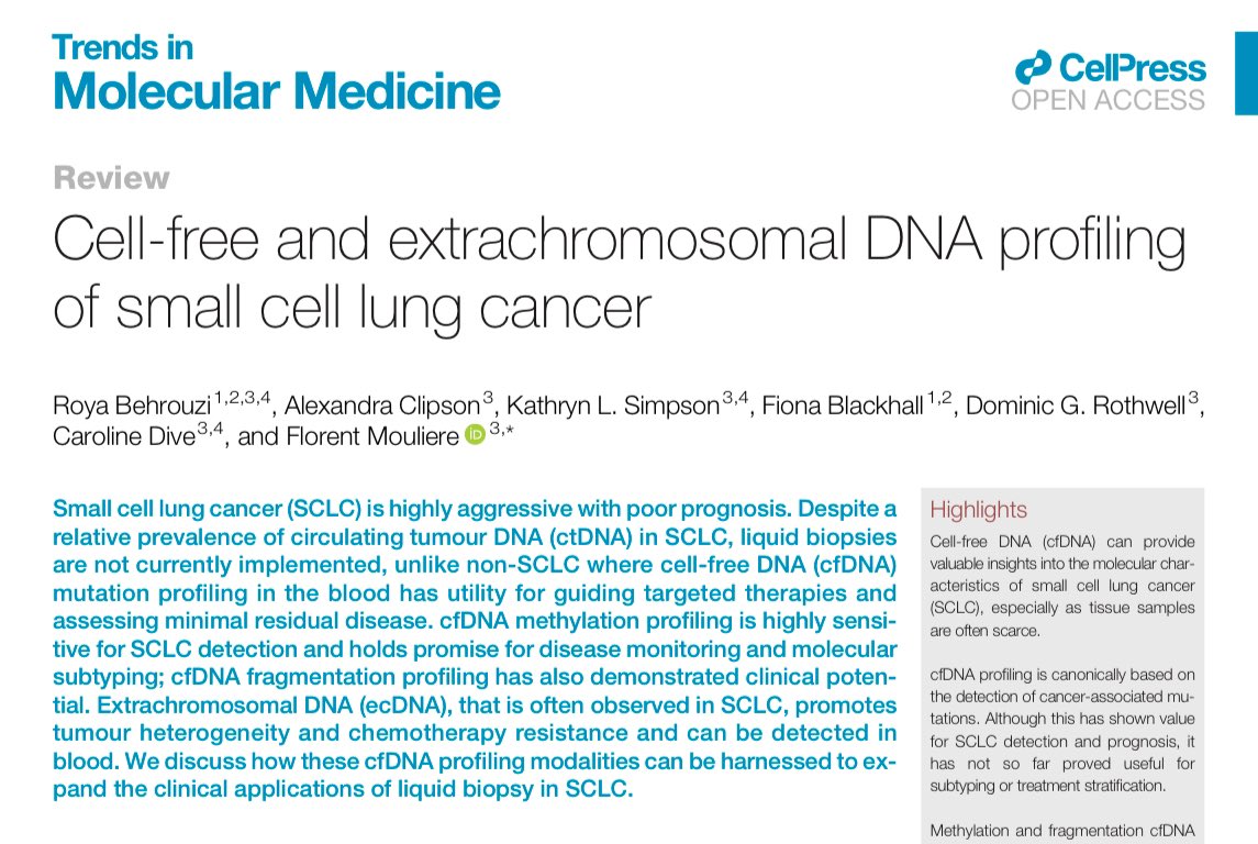 Dr Roya Behrouzi (@roya_behrouzi) on Twitter photo Pleased to share our review published in <a href="/TrendsMolecMed/">Trends in Molecular Medicine</a> on cell-free and extrachromosomal DNA profiling of small cell lung cancer
👉 tinyurl.com/4x572nxf
Based on my MSc Precision Medicine research project supervised by Dr <a href="/FlorentMouliere/">Florent Mouliere</a> at <a href="/cruk_nbc/">CRUK National Biomarker Centre</a>
<a href="/CRUK_MI/">CRUK Manchester Institute</a> <a href="/UoM_DCS/">Division of Cancer Sciences</a> Pleased to share our review published in <a href="/TrendsMolecMed/">Trends in Molecular Medicine</a> on cell-free and extrachromosomal DNA profiling of small cell lung cancer
👉 tinyurl.com/4x572nxf
Based on my MSc Precision Medicine research project supervised by Dr <a href="/FlorentMouliere/">Florent Mouliere</a> at <a href="/cruk_nbc/">CRUK National Biomarker Centre</a>
<a href="/CRUK_MI/">CRUK Manchester Institute</a> <a href="/UoM_DCS/">Division of Cancer Sciences</a>