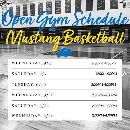 Coaches, here is our open gym schedule for the month of September