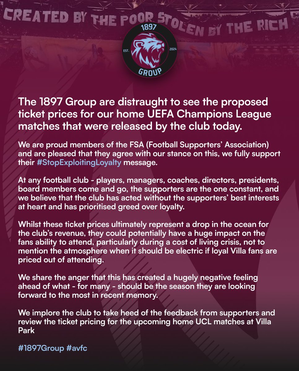 VP1897's tweet photo. A statement from the 1897 Group
#avfc #1897Group https://t.co/hvIkfb1opb