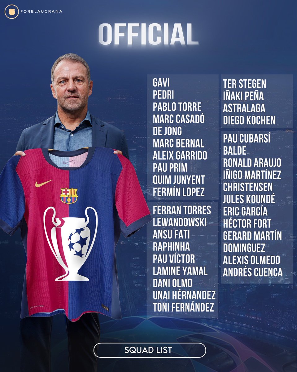 🚨| OFFICIAL: The squad list for Champions League 2024-25 season.