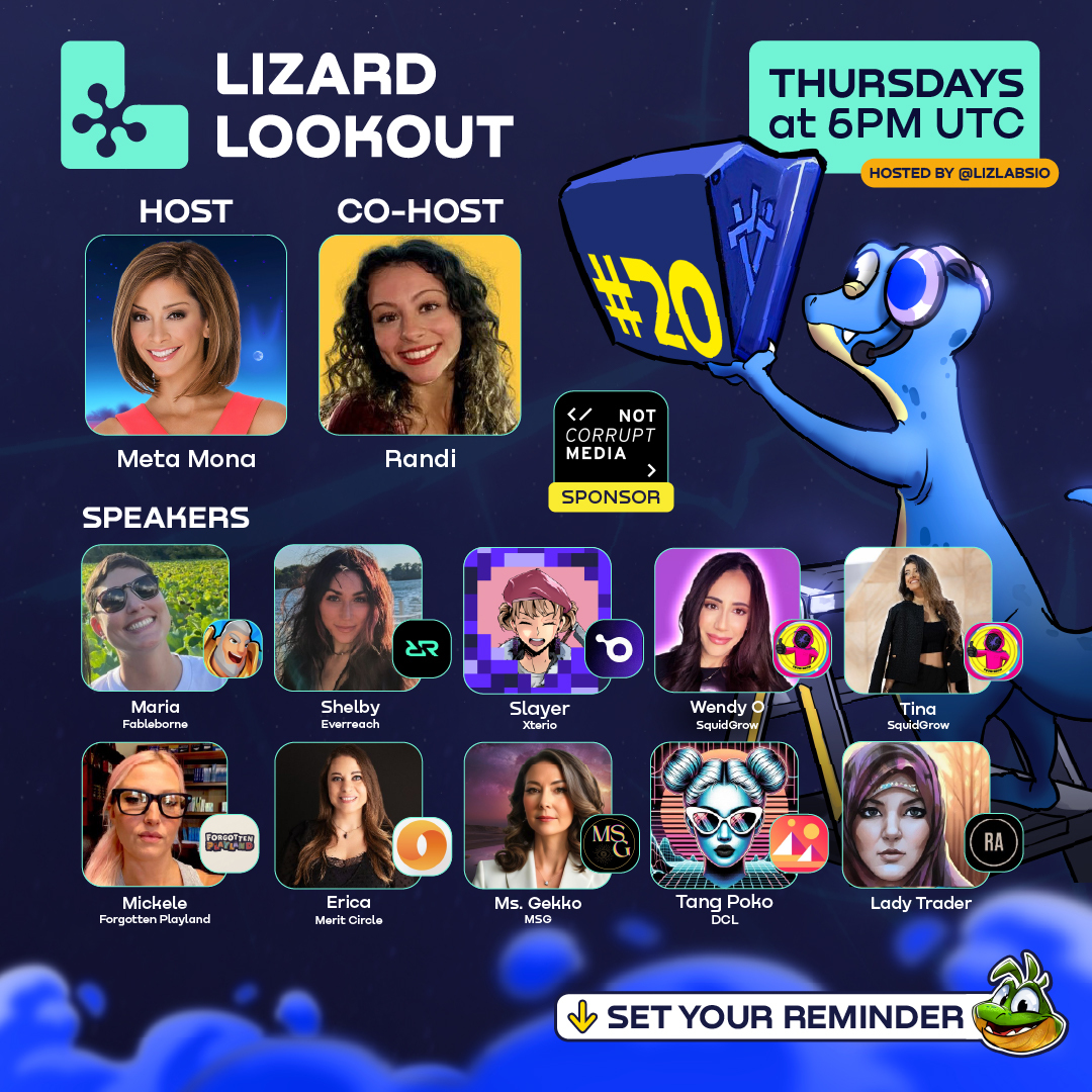 Lizard Labs (Ethlizards) ๐ฆ (@lizlabsio) on Twitter photo Prepare for a STACKED panel for a Ladies Lizard Lookout tomorrow! ๐
Topics include:
- Building trust
- Product vs narrative (organic vs hype)
- Changing the "crypto bro" stereotype
+ more!
Hosted by <a href="/MetaMona_/">MetaMona.eth - TOKEN 2049 โ๏ธ</a> and <a href="/missteencrypto/">Randi Hipper</a> Prepare for a STACKED panel for a Ladies Lizard Lookout tomorrow! ๐
Topics include:
- Building trust
- Product vs narrative (organic vs hype)
- Changing the "crypto bro" stereotype
+ more!
Hosted by <a href="/MetaMona_/">MetaMona.eth - TOKEN 2049 โ๏ธ</a> and <a href="/missteencrypto/">Randi Hipper</a>