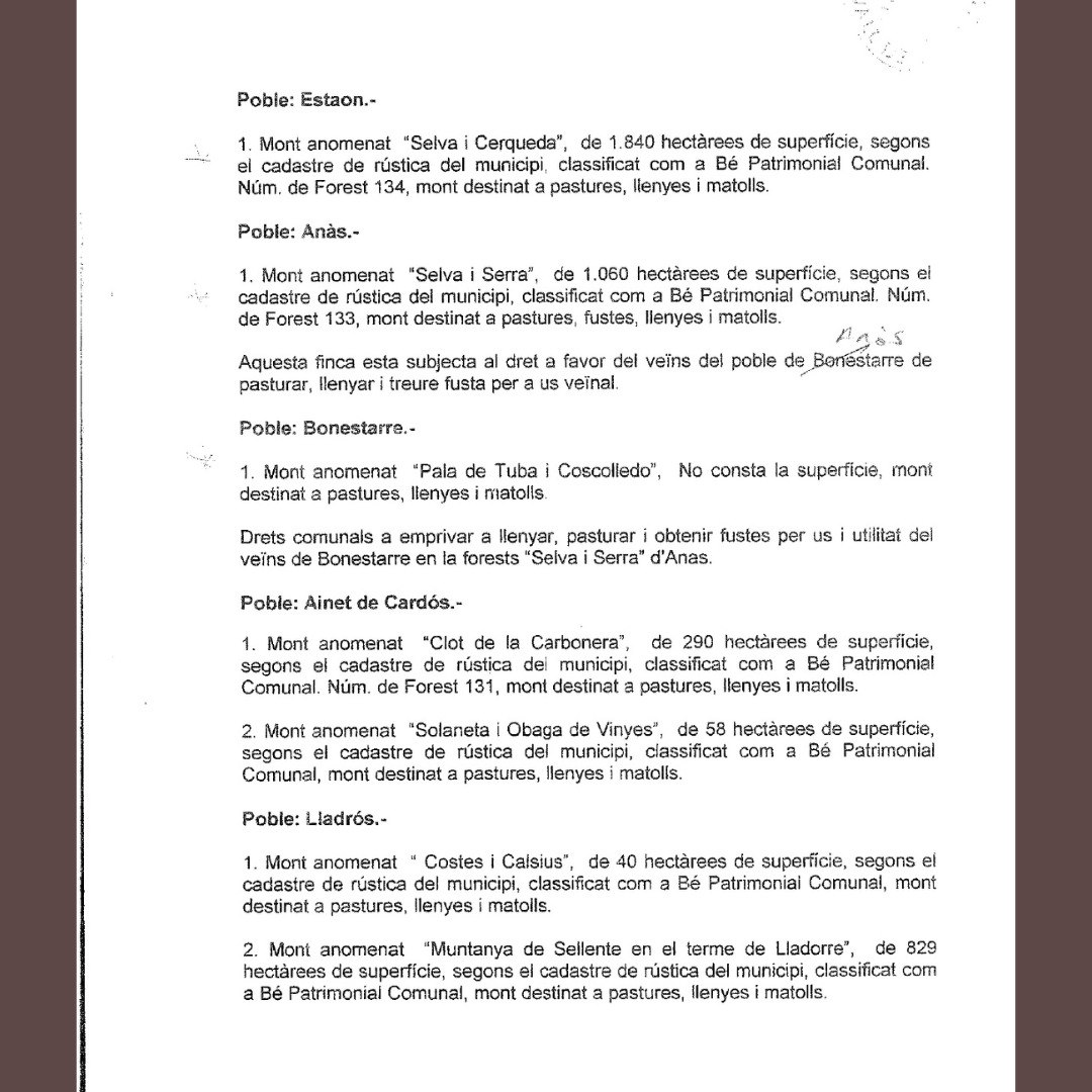 RelComunal's tweet image. 📄 Ordenança sobre l'ús i gaudiment dels béns i drets comunals al municipi de #VallDeCardós (2001)

reconstruirelcomunal.suportmutu.org/wp-content/upl… (PDF)

Ribera de Cardós: 729 hectàrees
Surri: 700 hectàrees
Estaon: 1.840 hectàrees
Anàs: 1.060 hectàrees
Ainet de Cardós: 348 hectàrees
...

#PallarsSobirà