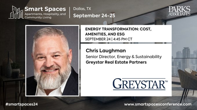 🎤<a href="/ctlaughman/">Chris Laughman</a>, Senior Director, Energy &amp; Sustainability,
<a href="/GreystarApts/">Greystar</a> is speaking during #SmartSpaces24 in Dallas!  

Don’t miss out on 50% off in-person registration with code SMSP-50C here 📷 smartspacesconference.com 

#IoT #PropTech #AI #Dallas