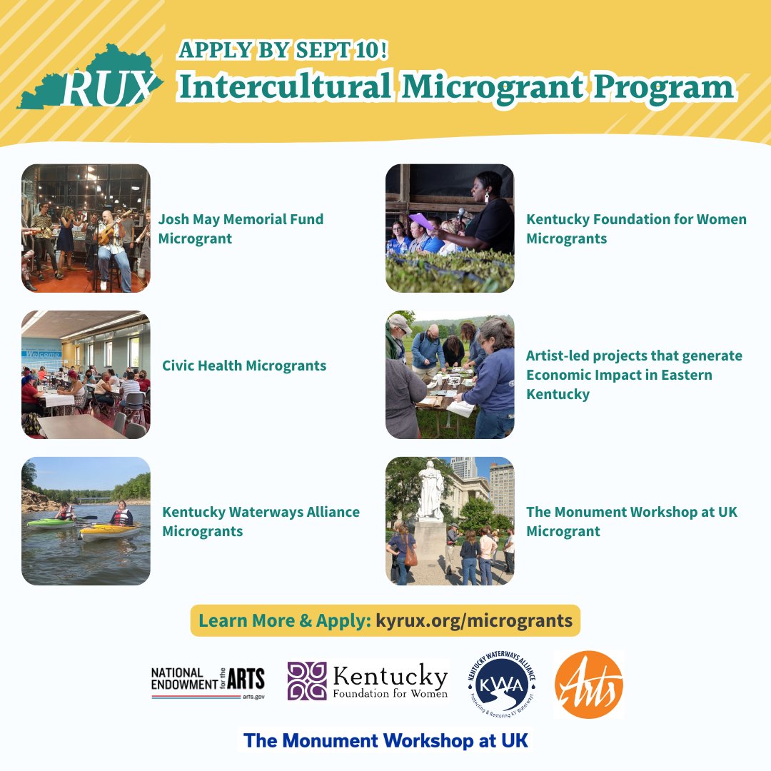 📢 Exciting update about RUX’s Intercultural Microgrant Program! Our 2024 Intercultural Microgrant Program is now open to all  Kentuckians! The deadline to apply is next Tuesday, September 10 at  11:59pm Central. ⏰ Learn more &amp; apply today: applykyrux.org/microgrants