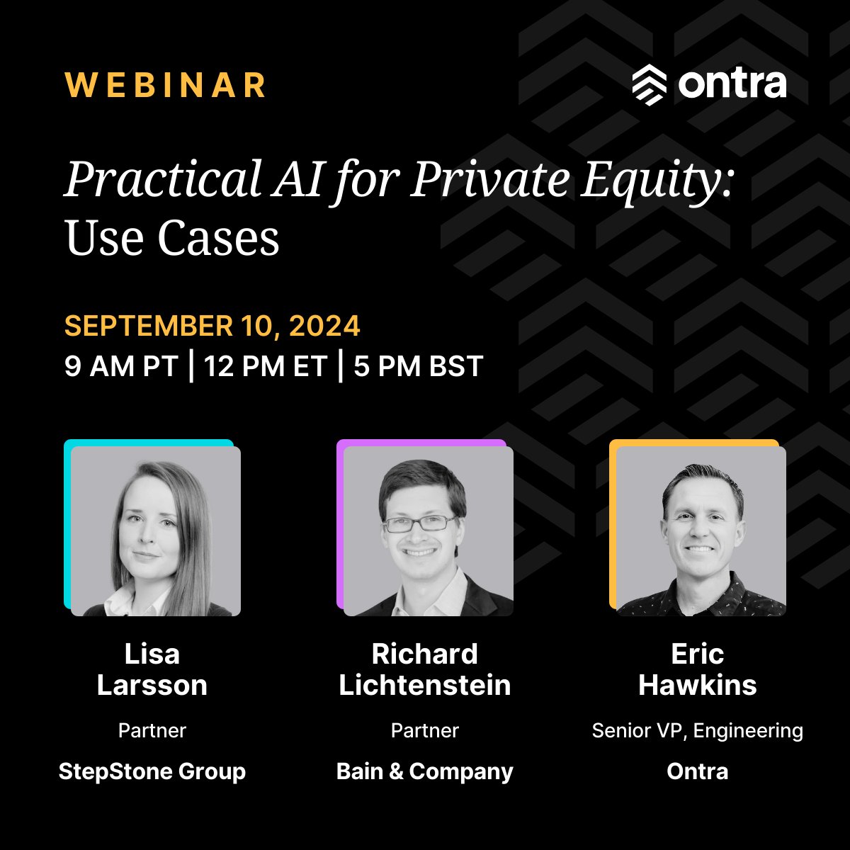 Ontra (@ontra_ai) on Twitter photo AI is revolutionizing private equity. Don't get left behind!
Join industry leaders from <a href="/BainandCompany/">Bain & Company</a>, <a href="/stepstonegroup/">StepStone Group</a>, and Ontra to learn how AI transforms deal processes, portfolio management, and PE strategies.
Register: ontra.ai/resource/webin… AI is revolutionizing private equity. Don't get left behind!
Join industry leaders from <a href="/BainandCompany/">Bain & Company</a>, <a href="/stepstonegroup/">StepStone Group</a>, and Ontra to learn how AI transforms deal processes, portfolio management, and PE strategies.
Register: ontra.ai/resource/webin…