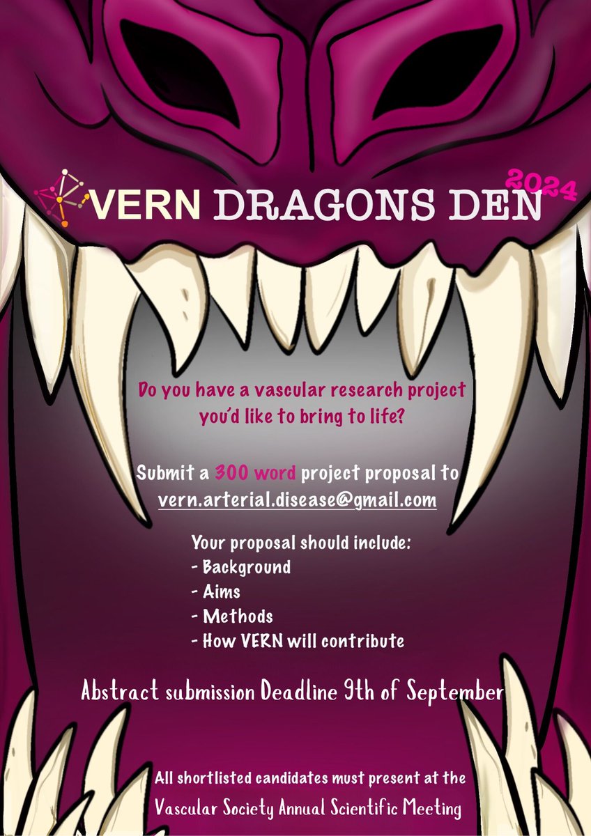 VERN (@vascresearchnet) on Twitter photo 📢Final week to get your entries in. 📢
Submit your 300 word proposal to vern.arterial.disease@gmail.com 📢Final week to get your entries in. 📢
Submit your 300 word proposal to vern.arterial.disease@gmail.com